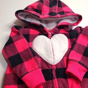Carter's fleece black and pink checkered zip up hoodie